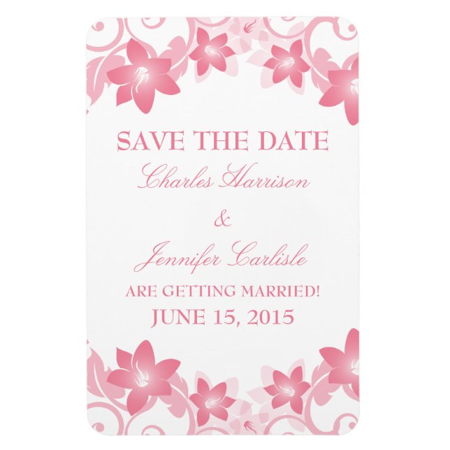 Simple Floral Save the Date Magnet, Pink Magnet (Vertical)