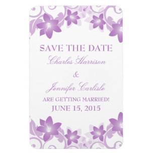 Simple Floral Save the Date Magnet, Purple Magnet