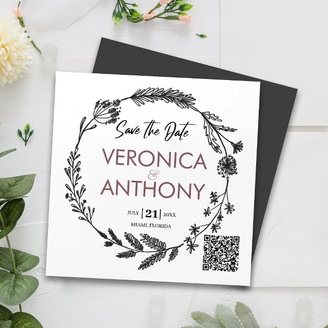Simple Floral Save The Date QR Code Magnet (Magnetic invites stick to any metal, ensuring guests remember your special day with ease.)