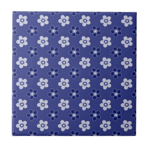 simple floral solid blue pattern retro small flowe ceramic tile