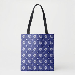 simple floral solid blue pattern retro small flowe tote bag