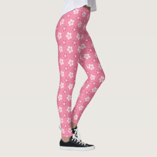  simple floral solid pink pattern retro small flow leggings