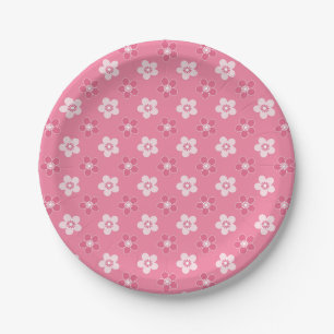 simple floral solid pink pattern retro small flow paper plate