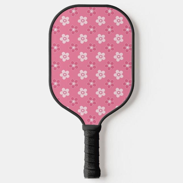  simple floral solid pink pattern retro small flow pickleball paddle (Front)