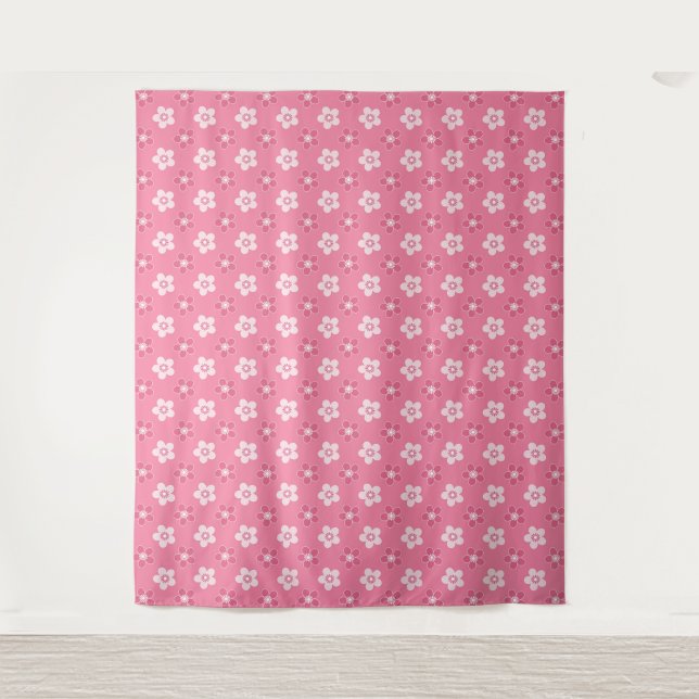  simple floral solid pink pattern retro small flow tapestry (Front)
