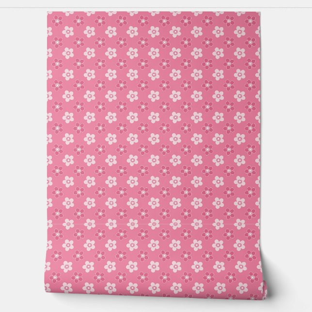  simple floral solid pink pattern retro small flow wallpaper (Unrolling)