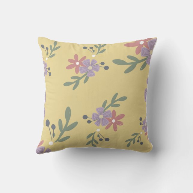 Simple Floral Sprigs on Yellow Cushion (Back)
