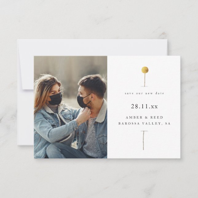 Simple Floral Stem Delay the Date Photo Invitation (Front)