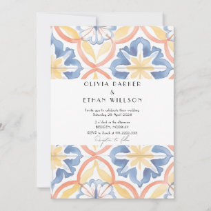 Simple Floral Summer Spanish Tiled Wedding Invitation