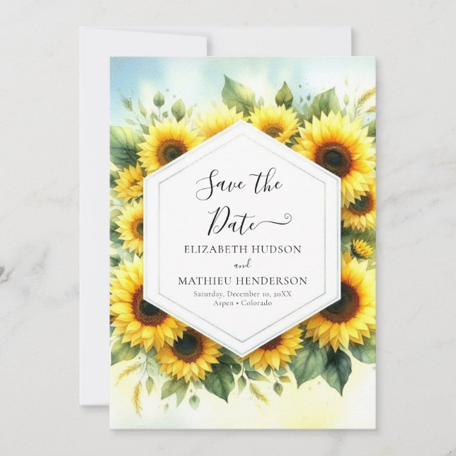 Simple Floral Sunflower Wedding Save The Date (Front)