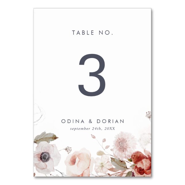 Simple Floral Table Number (Front)