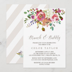 Simple Floral Watercolor Bouquet Brunch and Bubbly Invitation
