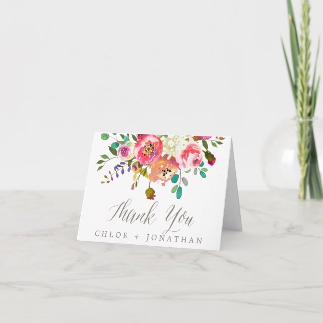 Simple Floral Watercolor Bouquet Thank You Card (Front)