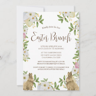 Simple floral watercolor easter brunch egg hunt invitation