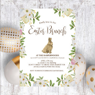 Simple floral watercolor easter brunch egg hunt invitation