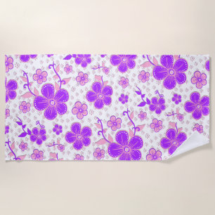 Simple Floral Watercolor Print Purple and Pink Beach Towel
