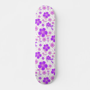 Simple Floral Watercolor Print Purple and Pink Skateboard