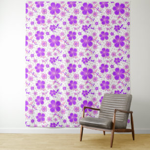 Simple Floral Watercolor Print Purple and Pink Tapestry