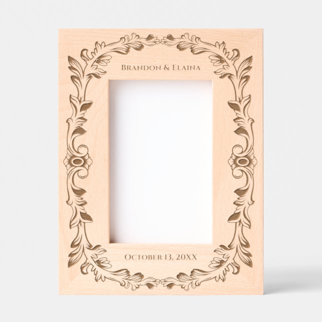 SImple Floral Wedding Anniversary Couples Etched Frames (Front)