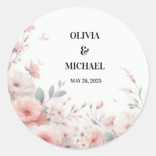 Simple Floral Wedding Classic Round Sticker