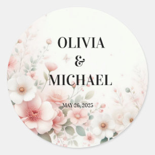Simple Floral Wedding Classic Round Sticker