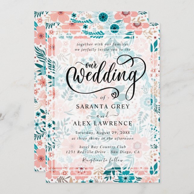 Simple Floral Wedding Invitation (Front/Back)