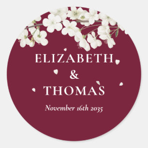 Simple Floral Wedding Pretty White Blossom Favour Classic Round Sticker