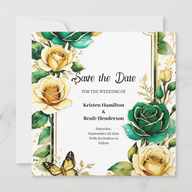 Simple Floral Wedding Save the Date Card (Front)