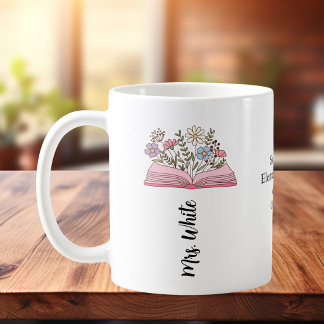 Simple Floral with Book Pink Personalise Coffee Mug