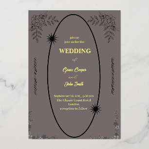 Simple floral with grey background wedding card