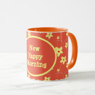 Simple Floral Yellow and Orange Happy Morning Mug