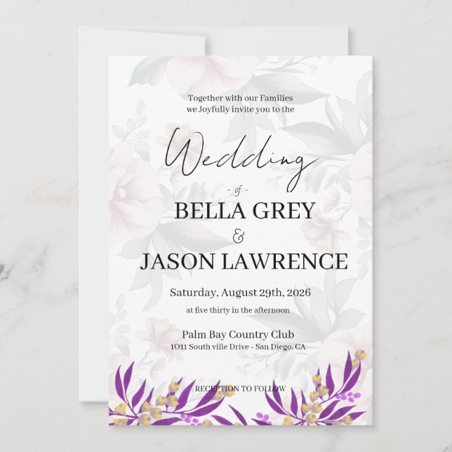 Simple flower Black & White Wedding Invitation (Front)