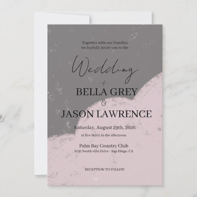 Simple flower Black & White Wedding Invitation (Front)