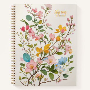 Simple Flower Branch In Pastel Colours and Cream Notebook