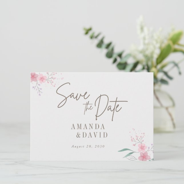 Simple Flower Elegant Save the Date Enclosure Card (Standing Front)