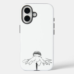 Simple Flower Line Drawing in Black and White iPhone 16 Case