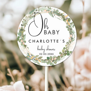 Simple, flower wreath Baby Shower Classic Round Sticker