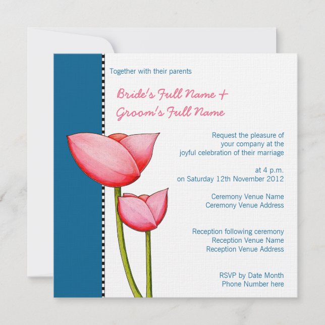 Simple Flowers blue 2 Wedding Invitation (Front)