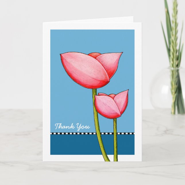 Simple Flowers blue Thank You Card (Front)