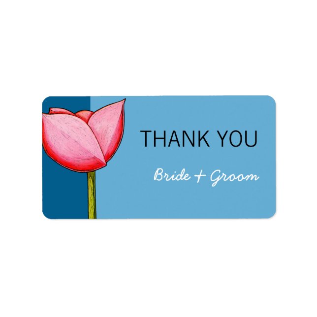 Simple Flowers blue Wedding Thank You Sticker (Front)