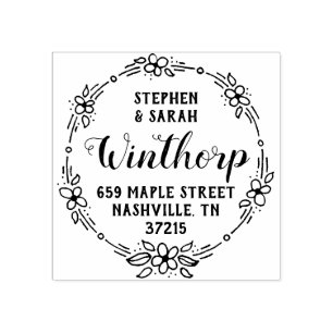 Simple Flowers Cute Address Rubber Stamp