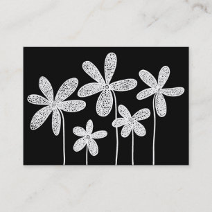 Simple Flowers Drawing - White on Black Business Card