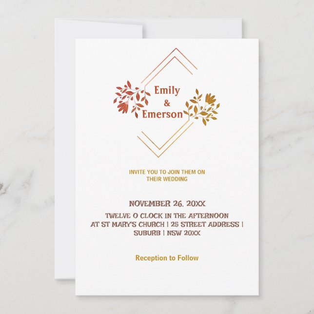 Simple flowers frame Wedding Invitation (Front)