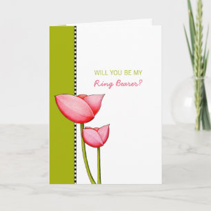 Simple Flowers green Be My Ring Bearer Card