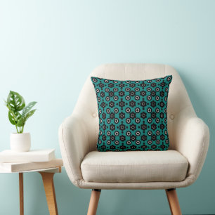 Simple Flowers Pearl Doughnuts Black White Teal Cushion