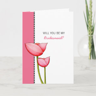 Simple Flowers pink Be My Bridesmaid Card