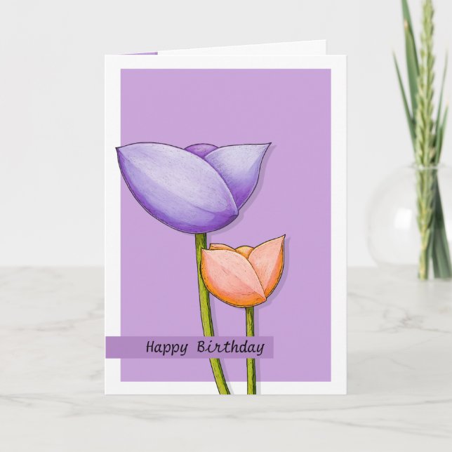 Simple Flowers purple orange 2 Birthday Card (Front)