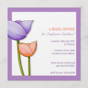 Simple Flowers purple orange Bridal Shower Square Invitation