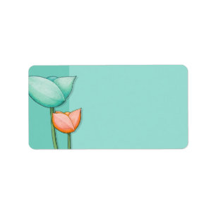 Simple Flowers teal orange Address Label