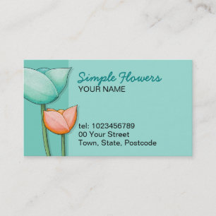 Simple Flowers teal orange Business Card